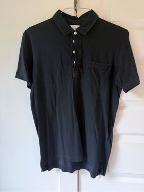 Billy Reid Black Short-Sleeve Polo with Chest Pocket